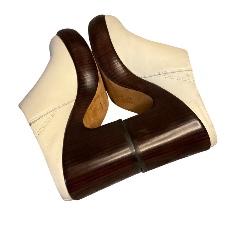 Vince Cream Leather Mules Clogs 7.5 Chunky Wood Heel Slip-On winter white - Picture 8 of 13